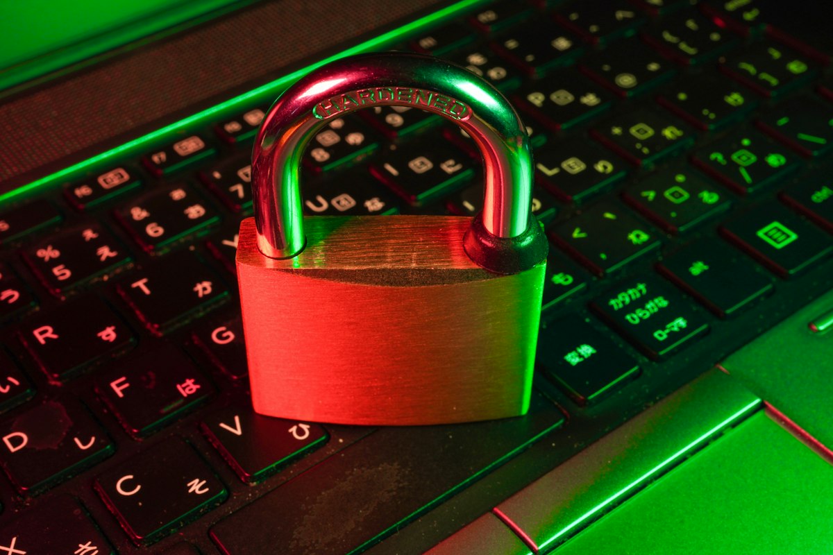 Padlock resting on a computer keyboard