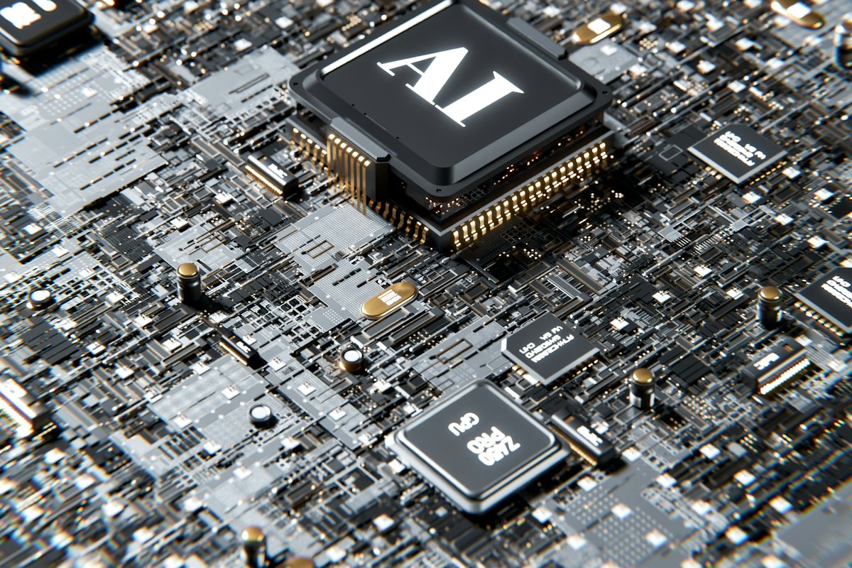 Processor chip marked AI on a circuit board